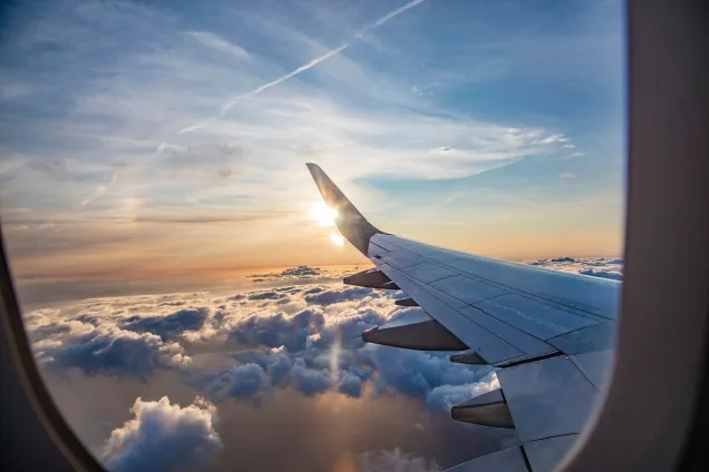 skyscape and aeroplane wing 